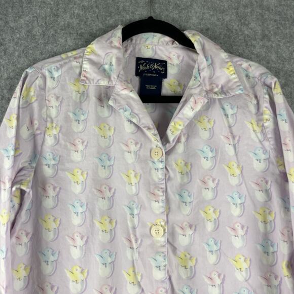 Nick and Nora Pajama Top Womens Small Purple Chick Egg Pastel Cotton Easter - Picture 2 of 12